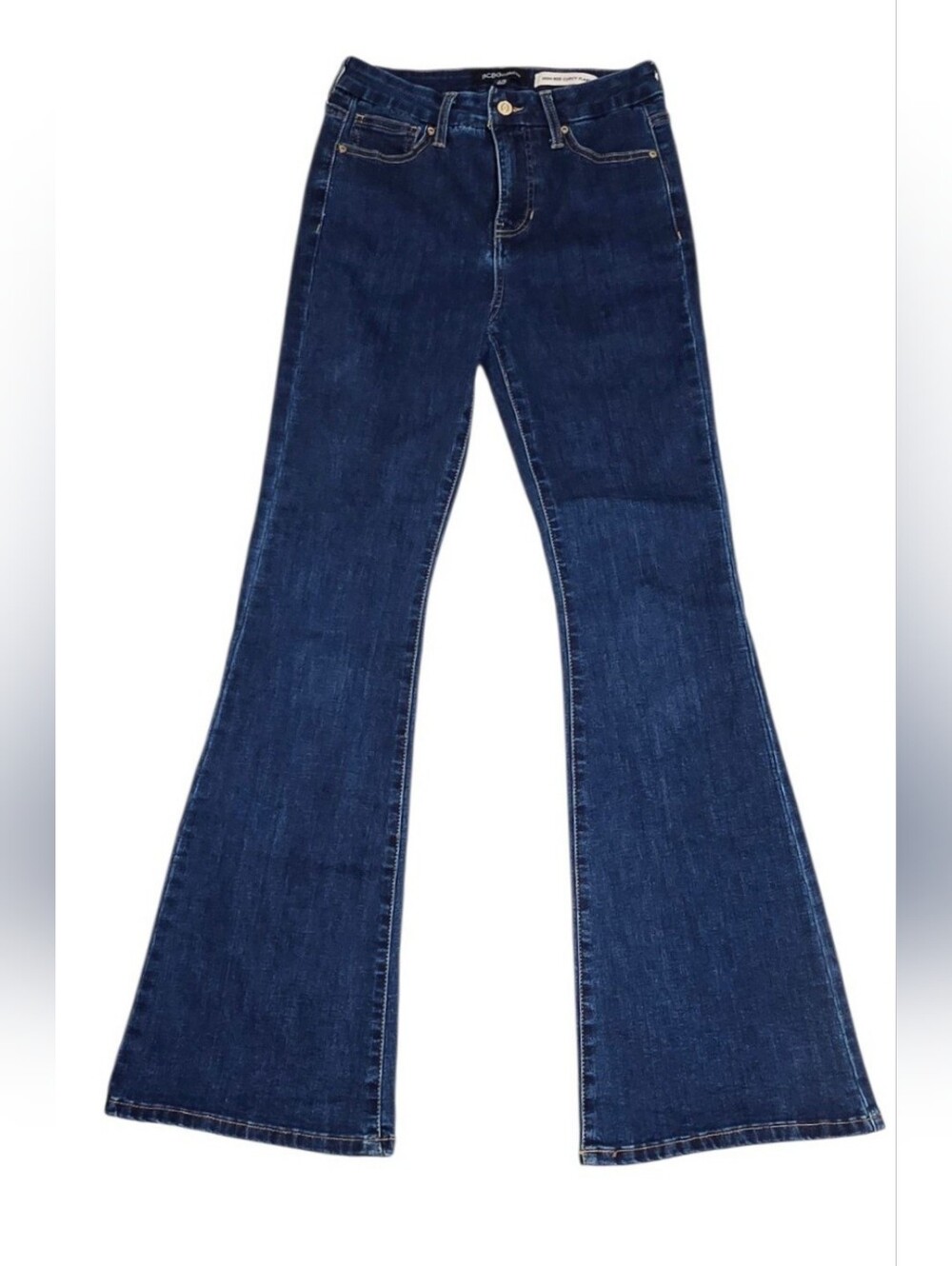 BCBG High Rise Curvy Flare Jeans Women's Sugarcrush Dark Blue Wash Retro 3/26